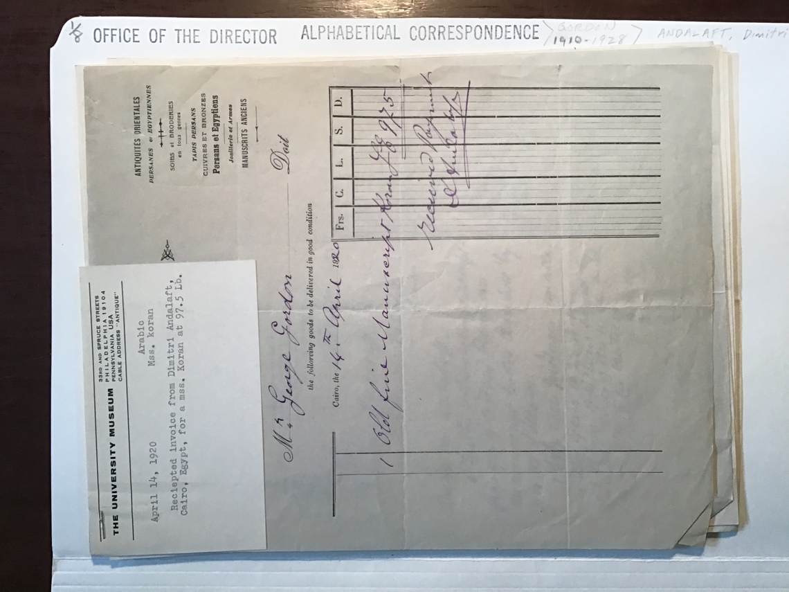 Receited invoice from Andalaft to Gordon, April 1920